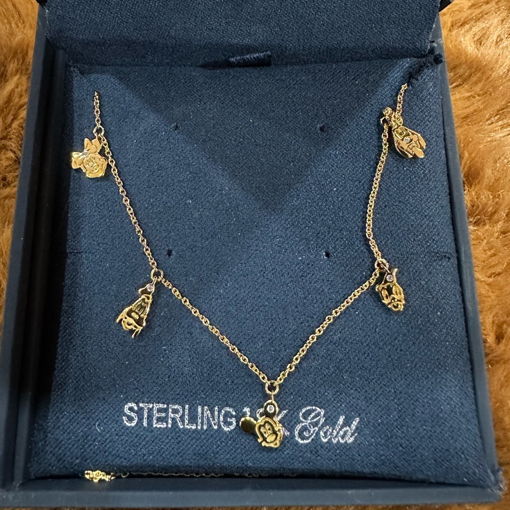 Disney Parks CRISLU Character Faces Sterling 18K Gold Necklace with mini CZ